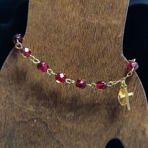 Vintage Avon Red Beaded Cross Rosary Bracelet
